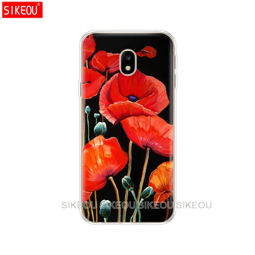 Силиконовый чехол для телефона Samsung Galaxy J3 J5 J7 2017 J330 J530 J730 PRO j2 2018 красные цветы