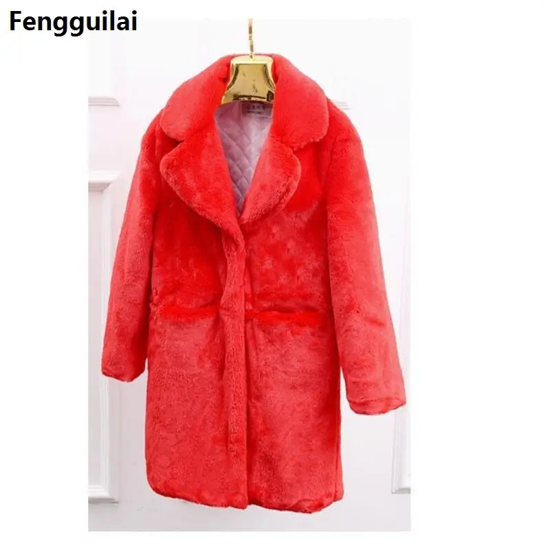 Женское зимнее пальто из искусственного меха, утолщенное теплое Женское пальто из искусственного меха и куртки, однотонное пальто из искусственного меха, теплое пальто - Цвет: Красный