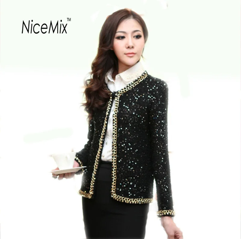 NiceMix Cardigan Women Sweater Knitted Cardigans Rivet Sequined Patch Sweaters Autumn Coat Black Coats Slim Pull Femme