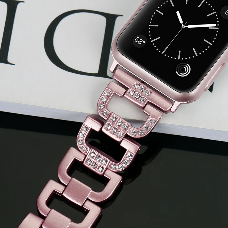

38MM 42MM Rose Gold Women Watch Band for Apple Watch Crystal Diamond Embed Metal Link Wrist Watch Band Strap Bracelet for iwatch