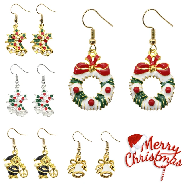 Trendy Christmas Earrings Bells Wreath Drop For Trendy Christmas Earrings Bells Wreath Drop For Women S Enamel Female Xmas Earings