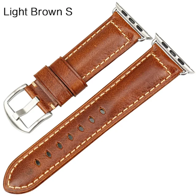 Vintage Bracelet Cow Leather Band For Apple Watch 45mm 44mm 40mm 42mm 41mm Series 7 6 SE 5 4 3 For iWatch Apple Watch Strap Light Brown S
