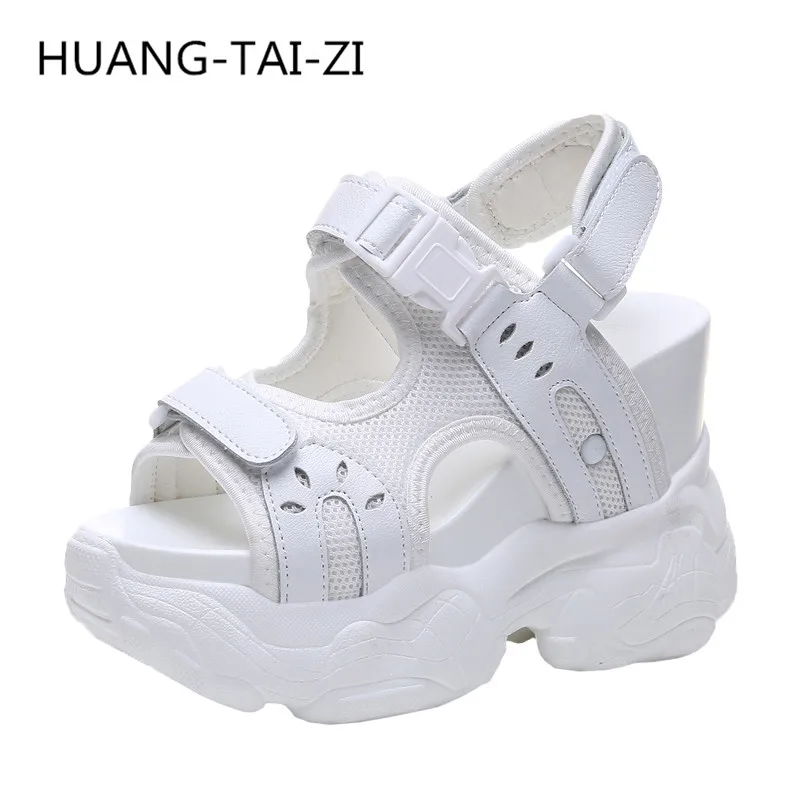 

New 12cm Platform Sandals Women Wedge High Heels Shoes Women Buckle Leather Canvas Summer Zapatos Mujer Slippers Woman Sandal