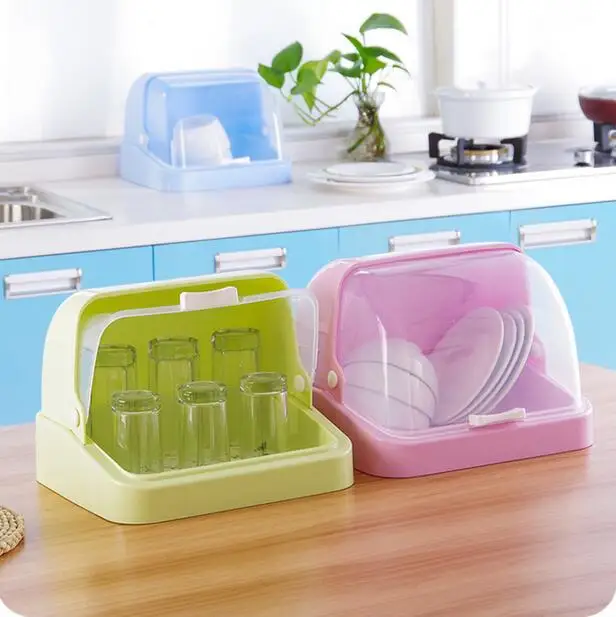 

Transparent Plastic Flip Bottle Storage Rack Drainer Shelf Cup Dishes Sideboard Storage Box