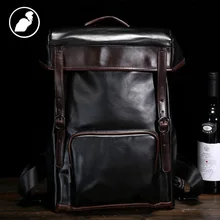 ETONWEAG New 2017 men famous brands cow leather black vintage luxury travel bags laptop school bags zipper designer backpacks