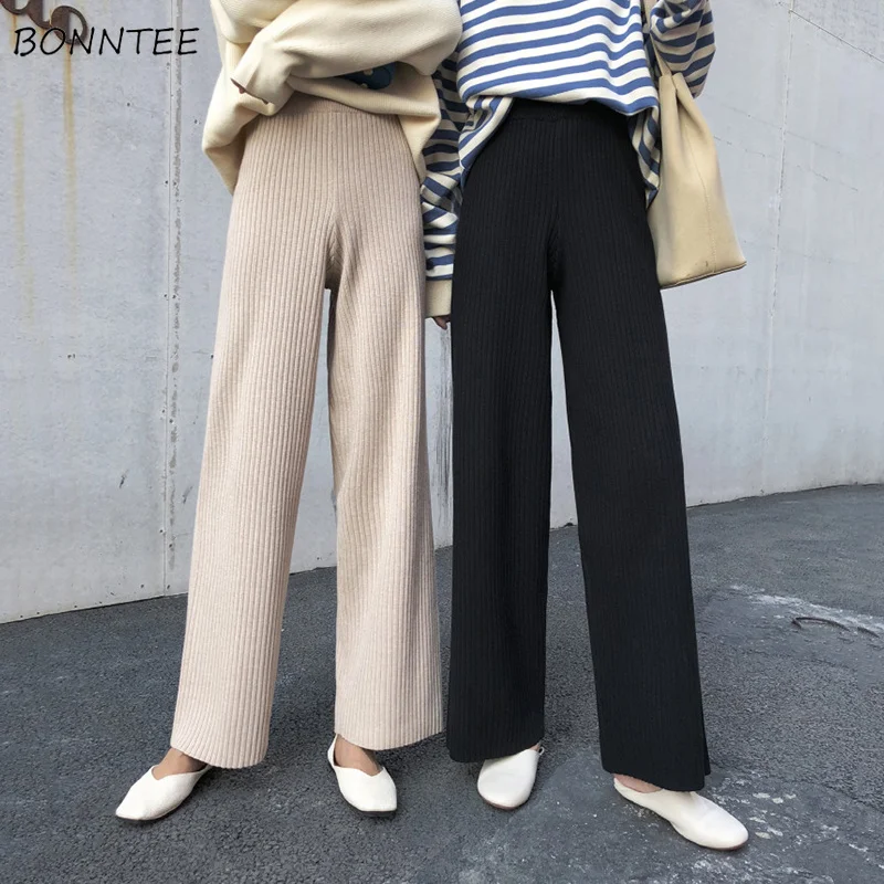 

Pants Women Solid Colour Long Trousers Wide Leg Elastic Waist Womens High Korean Style All-match Simple Elegant Loose Leisure