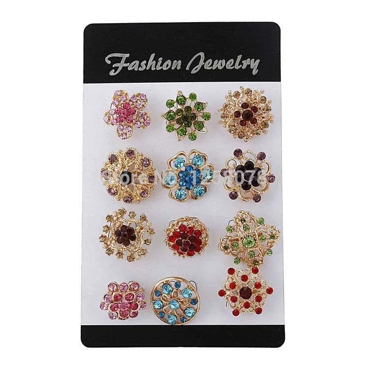 

New Arrived Hot Sale Fashion Small Colorful Rhinestone Brooches For Women Wedding and Party Dresses,12 pcs/lot,Free Shipping