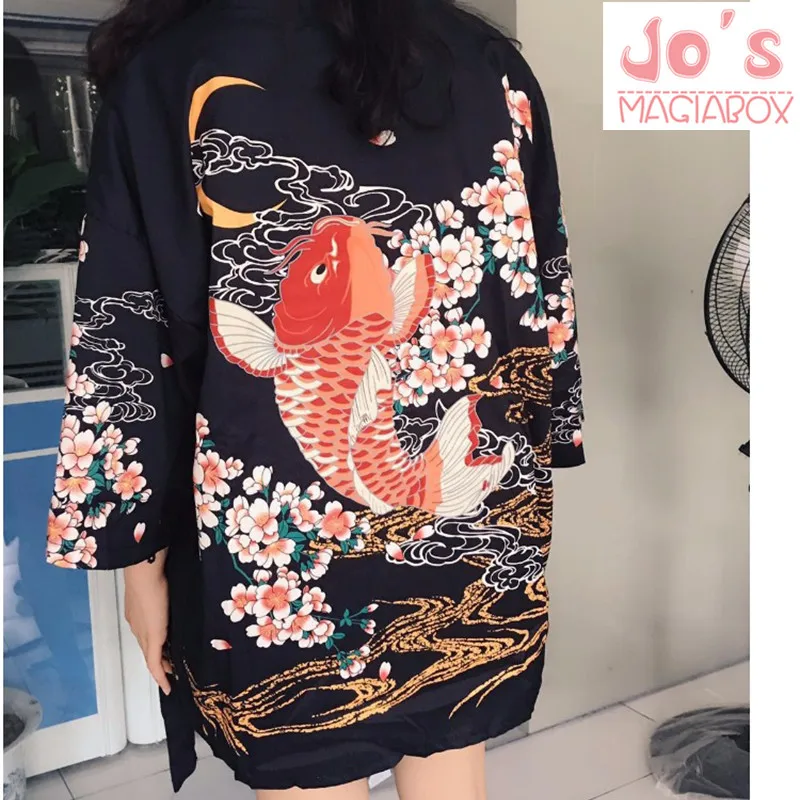 Meilleur 2017 D été Top Poissons Japonais Kimono Cardigan Femelle Blouse Femmes Chemise Jiu Jitsu Harajuku Kimono Floral Kawaii Long Plus La Taille