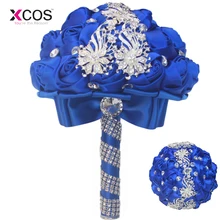 Королевский синий для свадебного букета со стразами бусины Искусственные цветы розы невесты Bridesmaod букеты ramos повязка на голову
