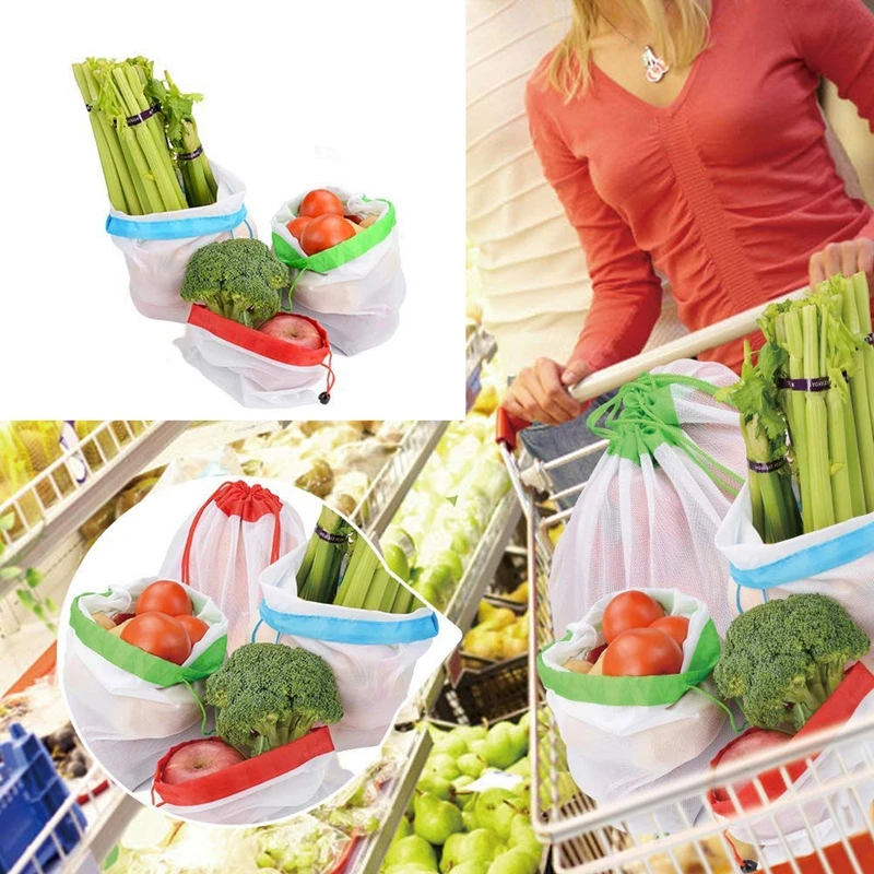 Reuable Produce Bags 12 Pack, сетчатые сумки для покупок прозрачная, легкая прочность моющаяся Экологичная с весом тары на T