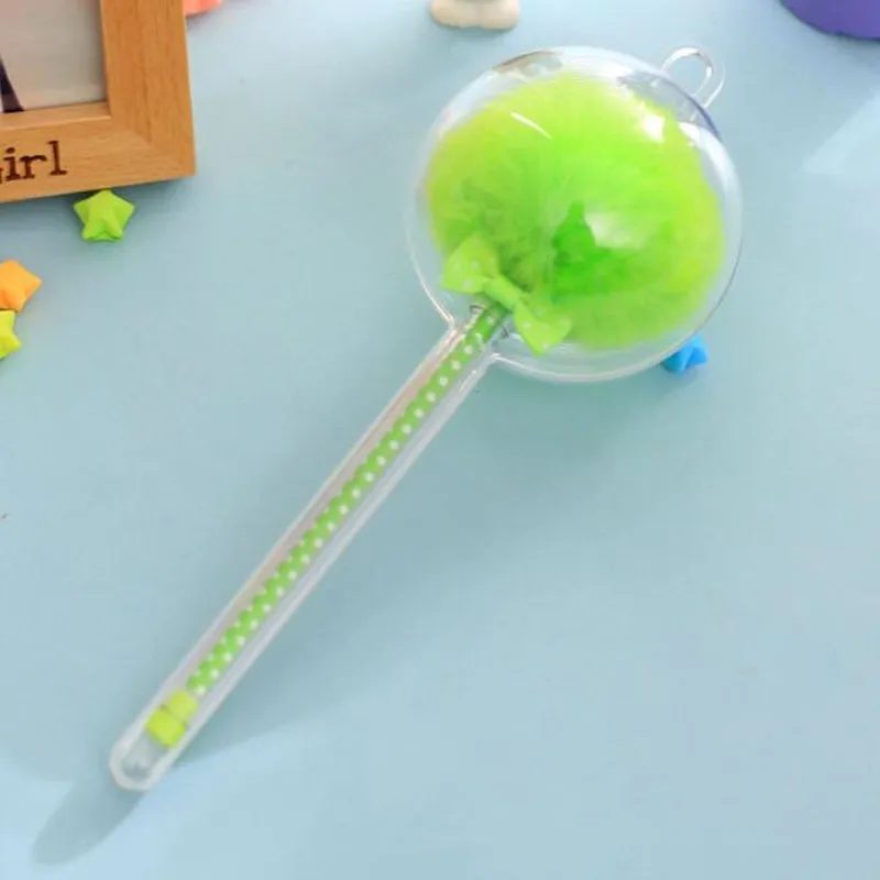 Цветная мягкая шариковая гелевая ручка с помпоном для детей, ручки для письма, канцелярские товары, подарок на день рождения, вечеринку, Рождество - Цвет: Grass Green