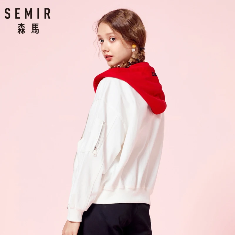 SEMIR Женская куртка с капюшоном на молнии вкладкой женская спортивная контрастным