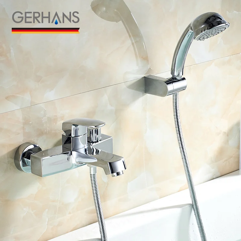 

GERHAN Leocube Bathtub Shower Faucet Set Wall Shower System Chrome Plated Low pressure Rain Shower Head Orneira Banheira K13006