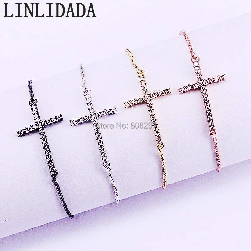 10Pcs Mix color micro pave cz cubic zirconia Cross Connectors Charm Bracelets Fashion Jewelry Adjustable