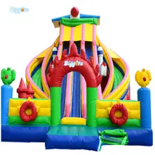Amusement Park Large Inflatable Bend Slide Inflatable Jumping Bouncer For Sale