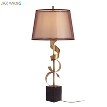 JW современная металлическая настольная лампа мраморная основа Настольные светильники тканевая абажур лампа для гостиной прикраватная лампа для чтения домашнего освещения