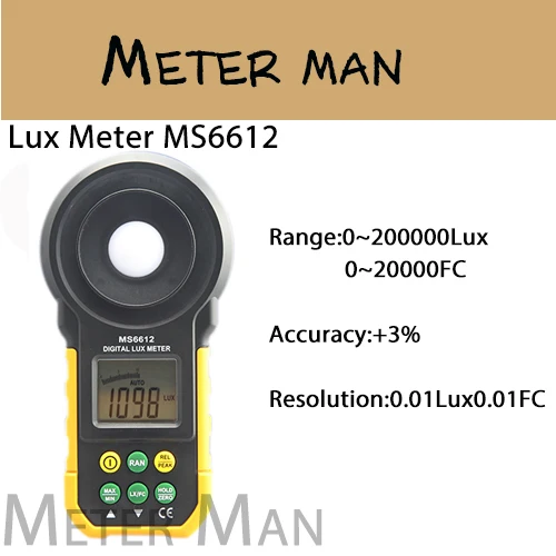 

Professional Portable  Camera Photo LCD Foot Candle  LUX Meter 200000Lux Build in Probe Light Brightness Meter MS6612