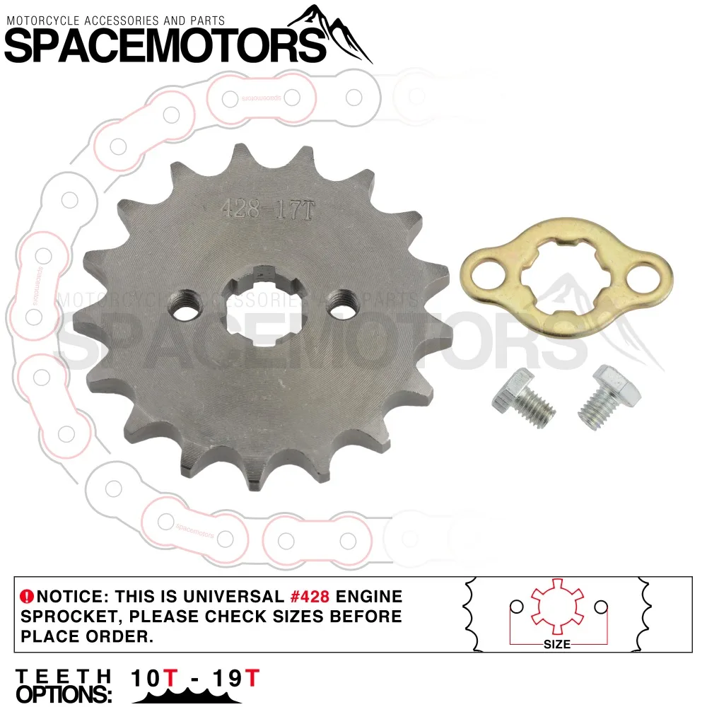 428 От 10 до 19 лет 17 мм spline передняя Звездочка двигателя звезда Мотоцикл мопед питбайк грязь питбайк ирбис TTR250 TTR MX эндуро Маунтин