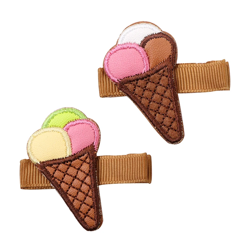 

2019 Summer Baby Girls Hairpins Icecream Shape Leather Fabric Embroidery Hair Clips Kids Barrettes Children Hair Accessories