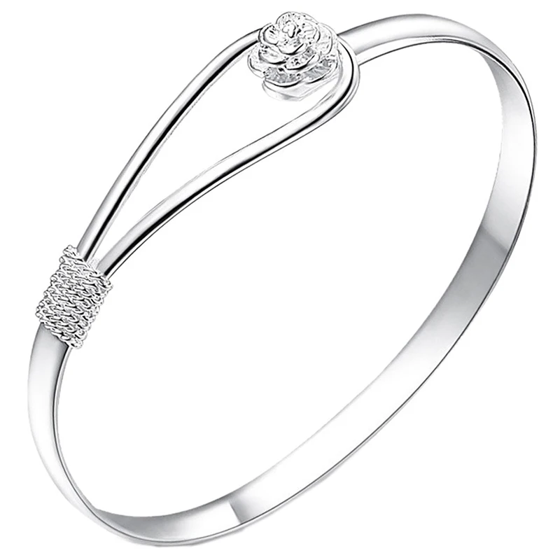 2017 Fashion Style Silver Plated Simple Rose Cuff Bangle Bracelet New Great Women Jewelry | Украшения и аксессуары