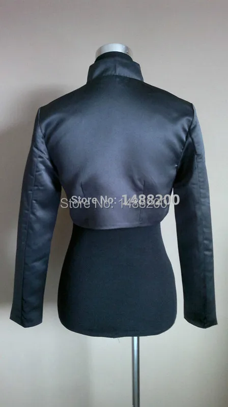 Mingli Tengda Black Satin Long Sleeved Bolero/Shrug/Jacket/Stole/Tippet/Shawl/Wrap Lined Made Wedding Bolero Mariage Cape