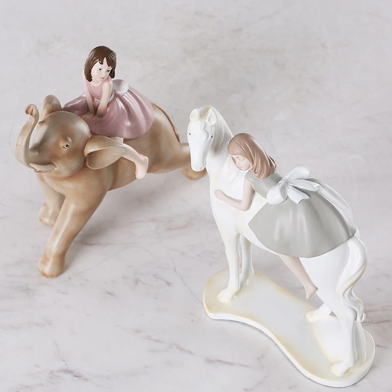 Инс маленькая девочка, верховая лошадь, фигурка из смолы, набор из креативных мягких людей, украшение из смолы, кукла, украшение для дома