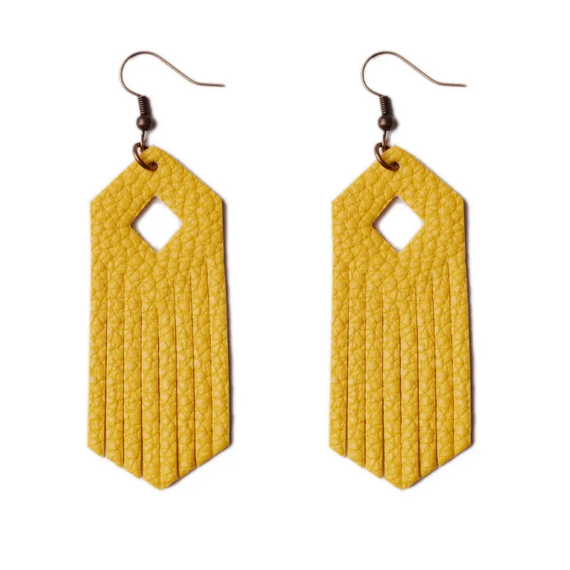 2019 New Style PU Leather Drop Earring Gold Fringed Dngle for Women Simple Cute Geometric Hollow Tassel Earrings Jewelry | Украшения и