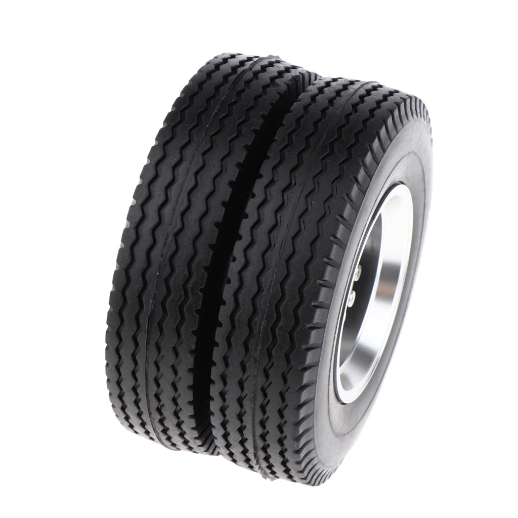 6PCS Machined Alloy Rear Front Hub Wheel Rim Type & Rubber Tire for 1/14 Scale Tractor Trucks RC Vehcile Vehicles Toy Parts