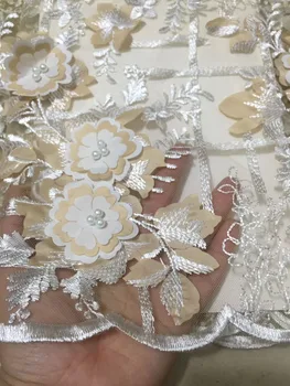 

Multicolor Fashionable Designs High Quality African French Lace Fabric 3D African Tulle Lace Fabric With Beads For Wedding CDF