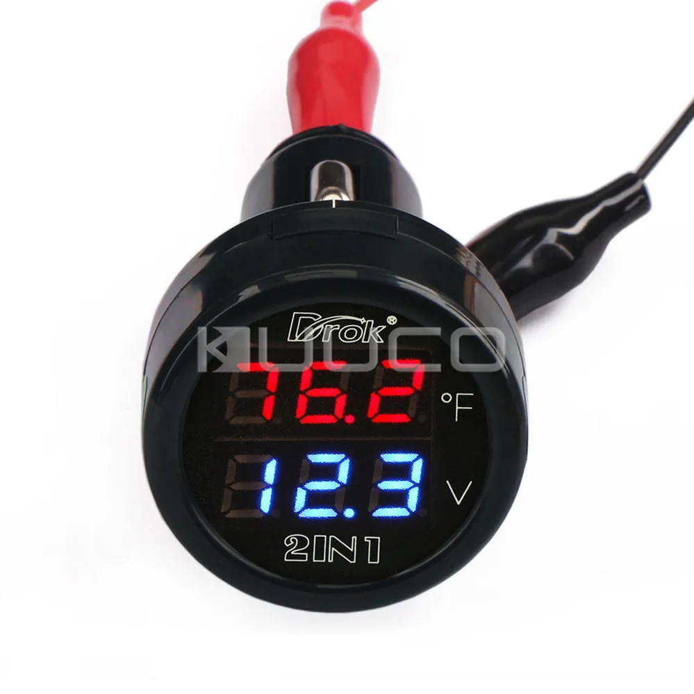 Digital Meter 2in1 Car Voltmeter Fahrenheit Thermometer DC 12V 24V Digital Voltage Temperature