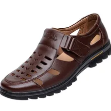 Летняя мужская обувь; сандалии из натуральной кожи; Новинка года; мужские сандалии-гладиаторы на полой платформе; сандалии в деловом стиле; мокасины для вождения