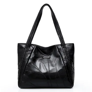 

2019 New European and American Leather Woven Handbags Fashion Trend Handbags Tot Big Bag Sheepskin Simple Shoulder Bag