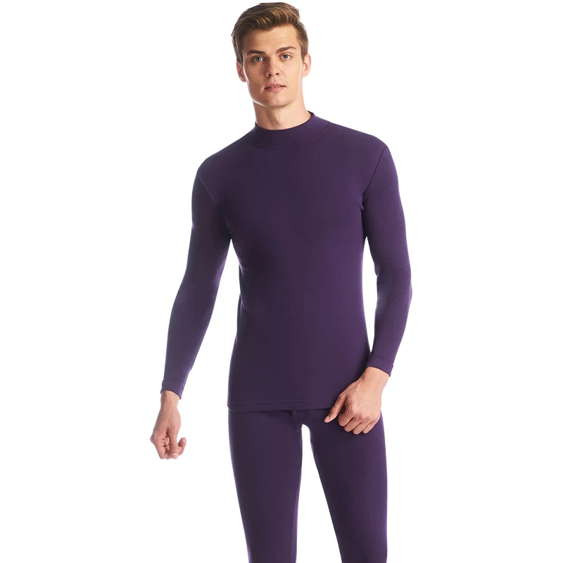 Cheap THREEGUN Underwear Winter Mens Womens Warm Thermal Set Winter Bottoms Half High Collar Undershirts Thick Invisible Roupa Termica