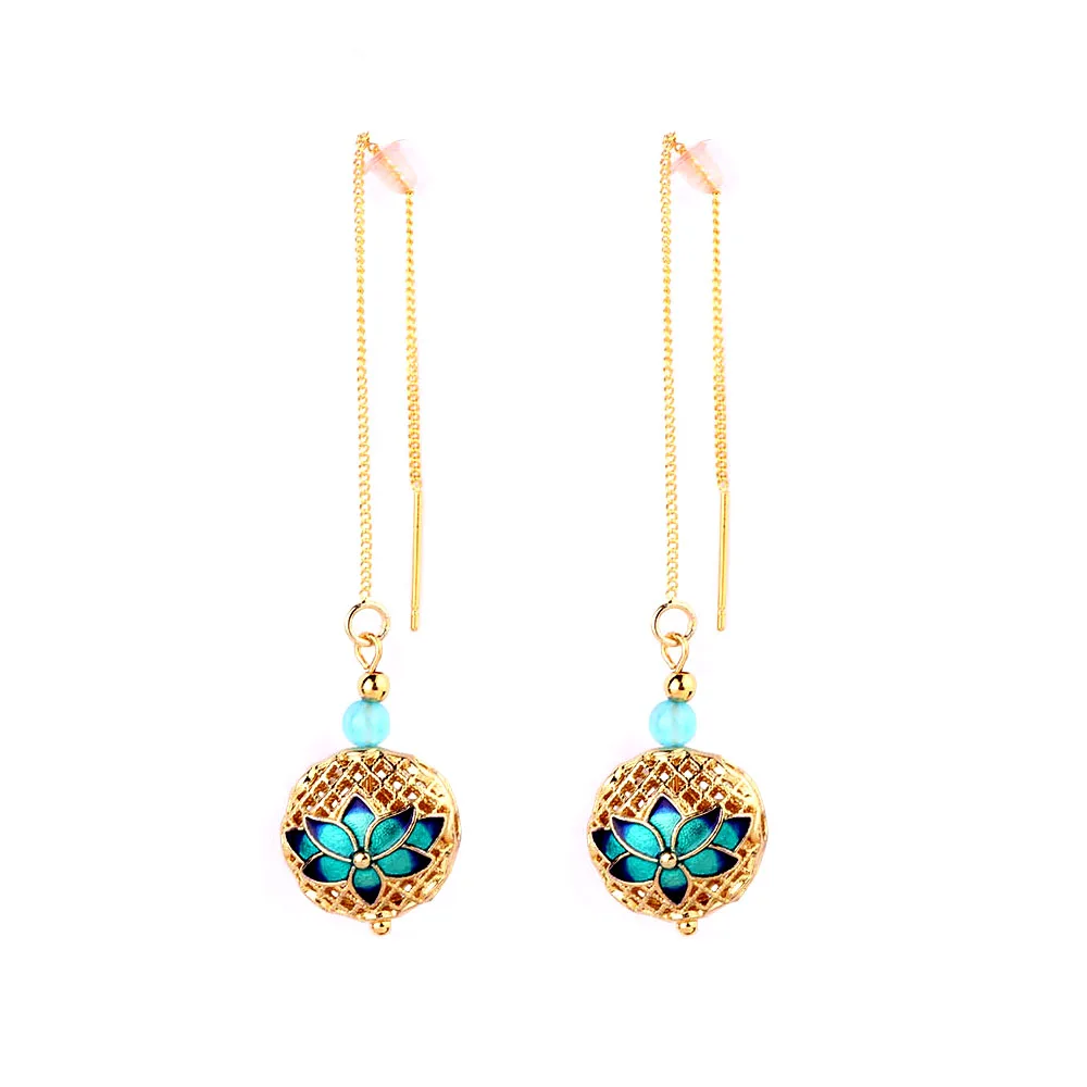 

2 colors MYWINY New copper mesh long chains earrings green ,fashion jewelry color glazed maple leaf earrings