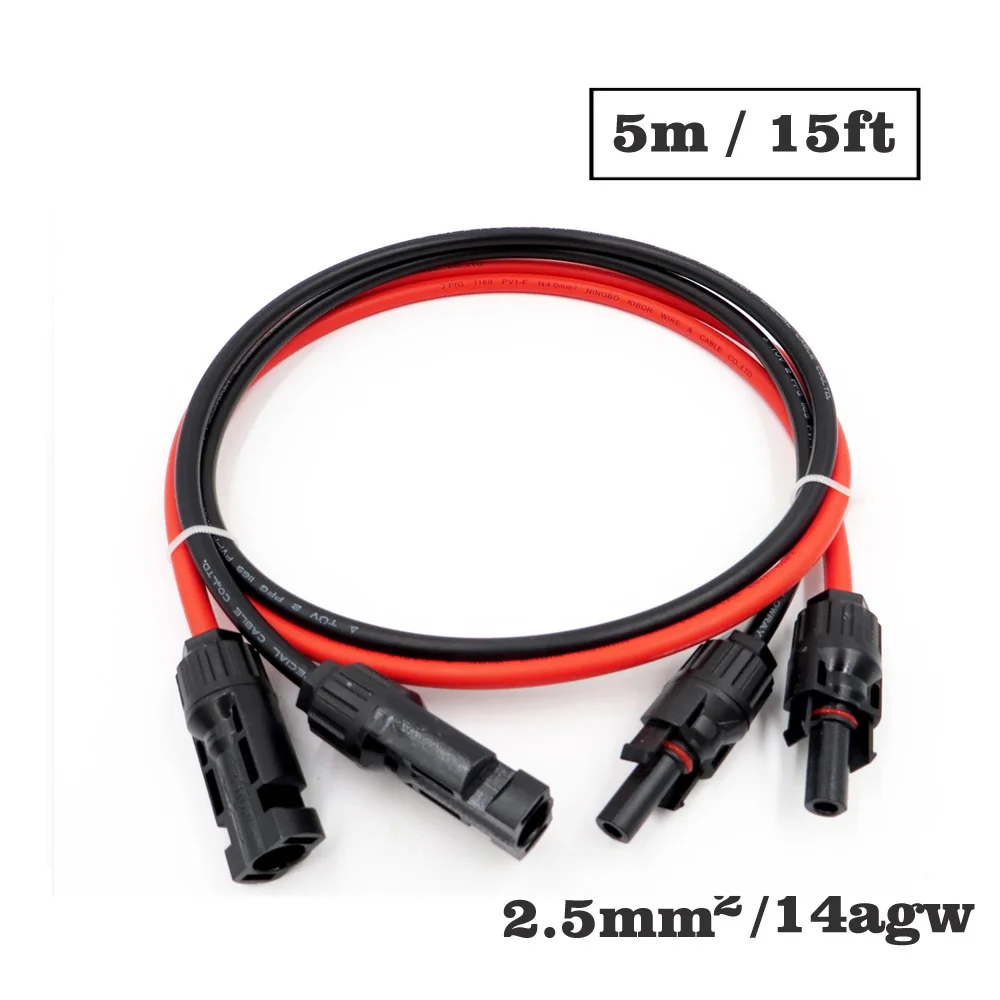 

1pair X 2.5mm2 14AWG 15FT 5m MC4 Connector Extension Connect branch black parallel Series 5 meter extend cable