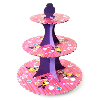 

Cartoon Minnie Mouse Theme Cardboard Cupcake Stand Holder Baby Shower Birthday Party Decoration Supplies 3 tier