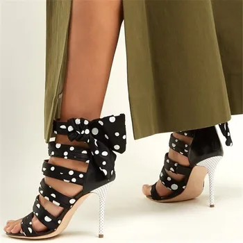 

2019 New Design Summer Shoes Woman Gladaitor Polka Dot High Heels Sandals Roman Ladies Bowtie Peep Toe Sandalias Mujer Shoes
