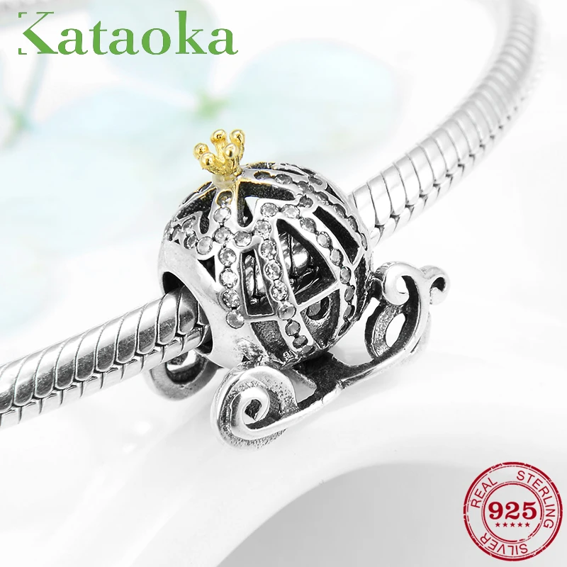 

2019 New Beautiful 925 Sterling Silver Princess Pumpkin Car Charms Beads Clear CZ Fit Original Pandora Bracelet Jewelry making