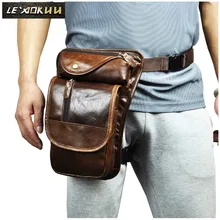 Leather Men Design Casual Coffee Messenger Tablets Sling Bag Multifunction Fashion Travel Waist Belt Pack Leg Bag Male 3112c