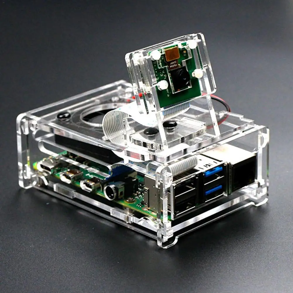 3.5 Inch Clear Acrylic Case For Raspberry Pi 4 Model B Enclosure Box With Cooling Fan/camera Rack/screwdriver Set For Raspberry
