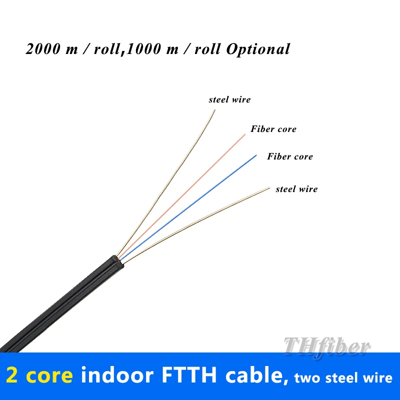 2 жильный одномодовый кабель FTTH внутренний самоподдерживающийся волоконно