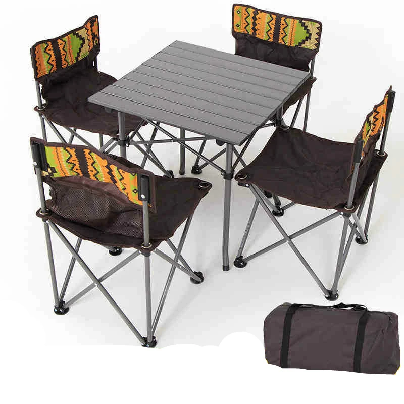 Outdoor Camping Table and Chairs Set Portable Folding Tables and Four Chairs Sets Wild Outing