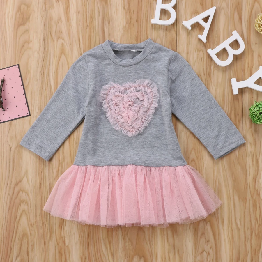 New Year Costumes For Girls arrival Kids Baby Girl Long Sleeve Heart Lace Tutu Tulle Dress Baby Girls Clothes Cute Vestido