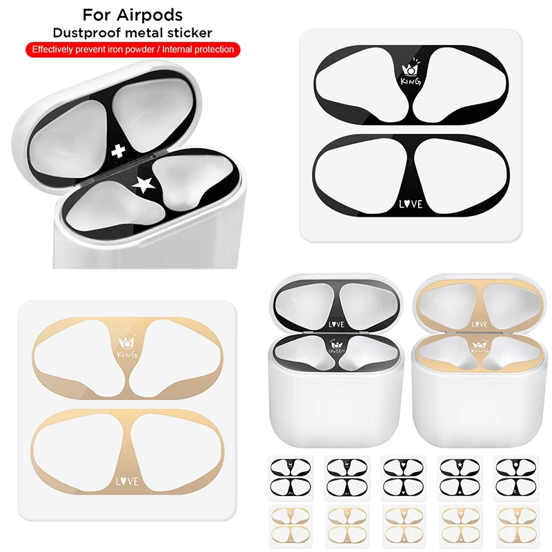 

Pattern Metal Plating funda Protection Sticker For Apple AirPods 2 Bluetooth Earphone Dustproof Scratchproof Sticker For AirPods