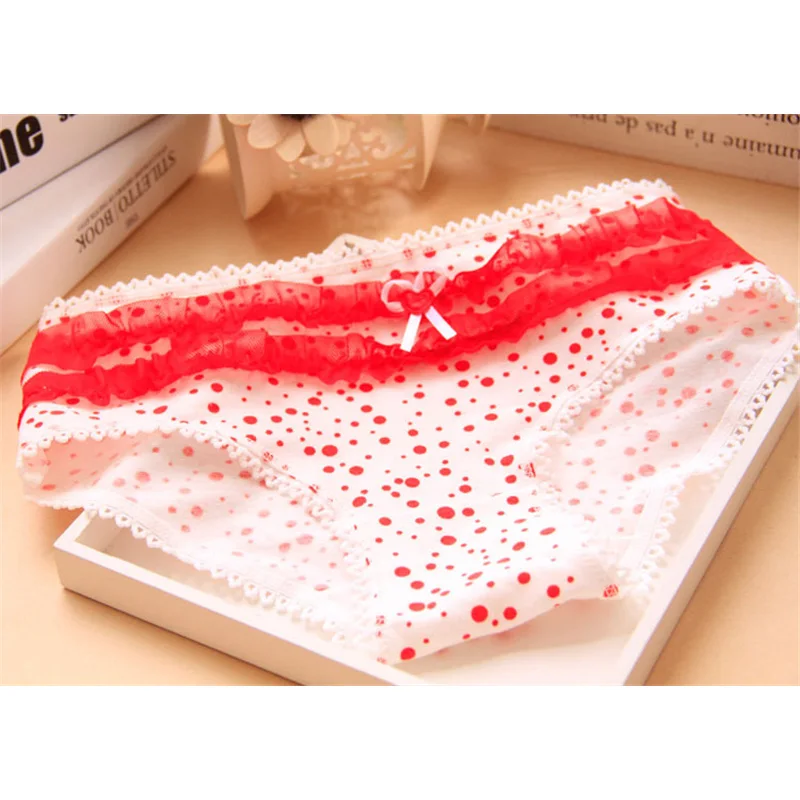 Dot Lace Ruffles Briefs Underwear Bow Panties Girls Breathable Young Women Lingerie Teenage Underpants Lovely Panties For Girl