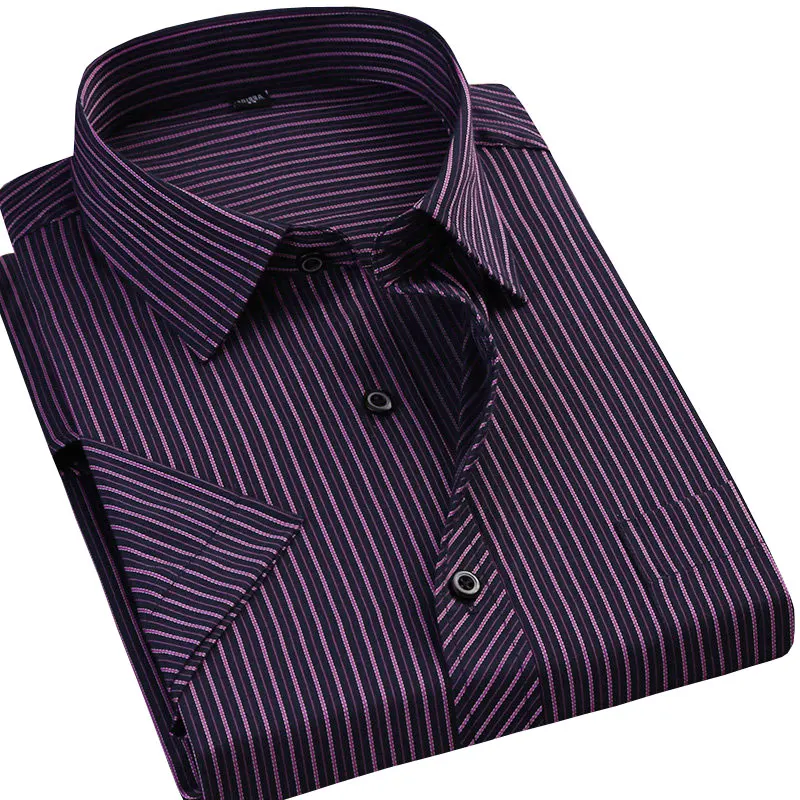 

Formal Business Men Striped Dress Shirts Summer New High Quality Short Sleeve Non-iron Work Regular Fit Men Smart Casual Shirt