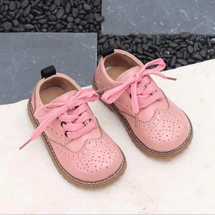 2018 Spring Autumn Child pink flat genuine leather toddler