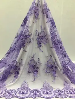 

5 yards exquisite wedding dress design embroidery Nigeria lace with beads French mesh fabric sewing clothing DIY clothing
