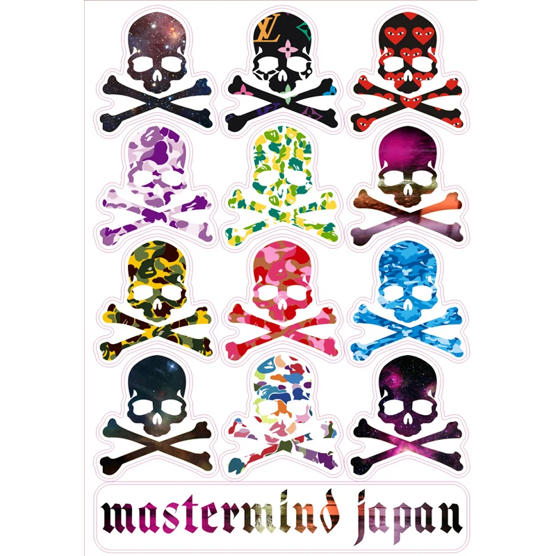 

Hot 13pcs/lot Cool Japan mastermind Love Camouflage Skull DIY Stickers for trunk table computer Waterproof sunscreen PVC decals