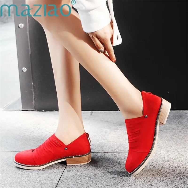 

Female Shoe Suede Round Toe Metal Decoration Low Heel Rubber Single Shoes Casual Shoes Woman High Heel MAZIAO